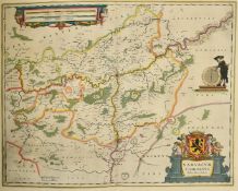 'Namurcum Comitatus Auctore Iohann Surhonio', after Blaeu, a 17th Century outline coloured map,