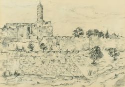 Nehemia Steneel, Two pencil drawings, The wailing wall 9.5