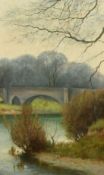 A. Midgley (20th Century) A view from the bank towards the bridge, oil on canvas, 24