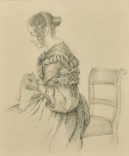 Manner of Ingres, A pencil drawing of a seated lady with needlework, 6.75