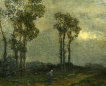 Attributed to George Boyle (1826-1899) British, A figure on a track in a moonlit landscape, oil on