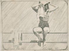 Dexter Brown (b. 1942) British, 'Hyde Park', a pencil sketch of a female figure in a bathing suit,