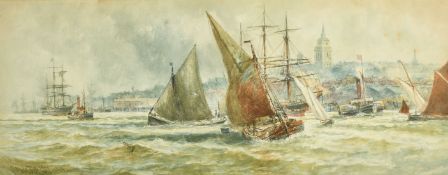 Charles de Lucy (1856-1929) British, 'Gravesend from Tilbury', shipping on the Thames,