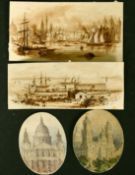 19th Century English School, Four miniature watercolours, views of London, 1