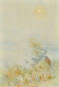 George Herbert Jupp (b. 1869) British, An angler at sunrise, watercolour, signed and inscribed 'Bray