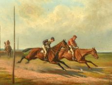 Chas Fearnley (19th Century) British, A group of three racing scenes, oils on panel, two at 8.25