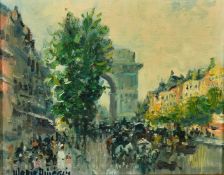 Merio Ameglio (1897-1970) Italian, Figures and horses on the Champs-Elysees, oil on canvas,