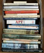 A collection of art related reference books including Marine Painting, Edward Seago, David Shepherd.