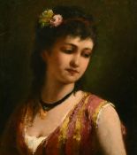 19th Century English School, Portrait of a young lady with flowers in her hair, oil on canvas, 12