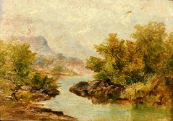 19th Century English School, A pair of oil on panel scenes of figures in a landscape, 5