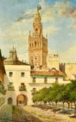 Julio Montenegro (1867-1932), a view of the Giralda Tower, Seville, oil on canvas, signed and
