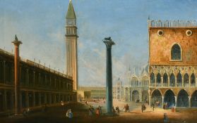 Mid-19th Century Continental School, figures in St. Marks Square, Venice, oil on canvas, 15