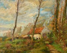 Albert Sirtaine (1868-1959) French, a view of a house through trees, oil on canvas, signed, 15.5