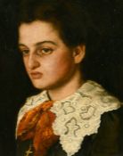 German School 19th Century, Portrait of a young lady wearing dress with a lace collar, oil on canvas
