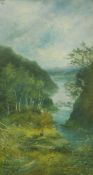 John Wallace (1841-1905) British, a view of a figure by a waterfall, oil on board, signed, 18