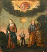18th Century, the returning Christ walking between the Virgin Mary and St Joseph holding a flowering