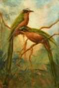 Renato Cataldi (1909-1981) Brazil, 'Jeruvas', a study of two long feathered birds, oil on board,