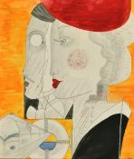 Manner of Francis Picabia, A surreal study of a lady and gentleman, pencil and watercolour, signed