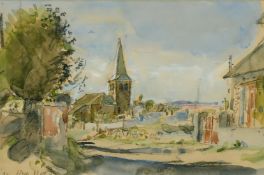 John Stainton Ward (1917-2007) British, A view of a churchyard, signed and dated '90, watercolour,