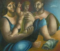 Manner of William Roberts (1895-1980) British, a family group, oil on canvas laid down, 9.5