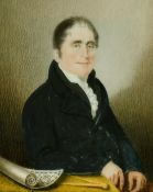 Attributed to Robert Willoughby of Hull, Circa 1816, a portrait of a gentleman with a map,