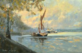 John Neale (20/21st Century) 'Evening The Embankment', oil on board, signed, label verso, 10