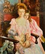 20th Century, Portrait of two young ladies seated in an interior, oil on canvas, 30