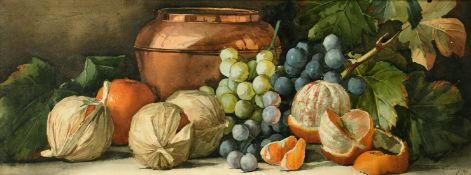Arthur Dudley (Giovanni Barbaro) (1864-1915) Italian, A still life of grapes and oranges with a