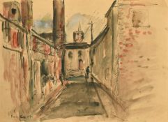 Harry Phelan Gibb (1870-1948) British, 'Manchester', a view of figures in a street, watercolour,