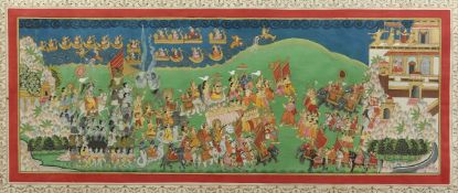 Indian School, a Maharaj and Deities attending a carnival, gouache on paper, 10.25
