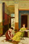 J. F. Parsons, (19th Century) Two female figures, one seated in a classical interior, oil on canvas,