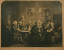A 19th Century engraving of a Literary party with Sir Joshua Reynolds, Frost & Reed trade label