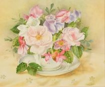 Filippa Whitford (20th Century) British, A still life of mixed flowers in a cup, watercolour,