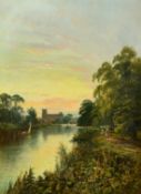 M. Allen, (Late 19th Century) 'The Thames at Isleworth' A river scene with figures on a path, a
