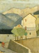 Maurice Fleury (b. 1920) French, an oil sketch of a Continental country town, oil on board, 8.75