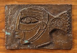 20th Century School, a stylised head study, patinated bronze, indistinctly signed, 7.5