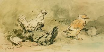Louis Eugene Lambert (1825-1900) French, a study of chickens and ducks, watercolour and ink,