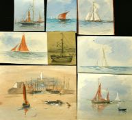 Attributed to Charles Butler Stoney, eight watercolours and a pencil drawing, harbour and yachting