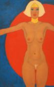 Kanwaldeep Singh Kang, signed Nicks (1964-2007) British, a stylised standing female nude with gilded