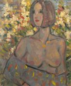 Kanwaldeep Singh Kang, signed Nicks (1964-2007) British, a half-length study of a draped female