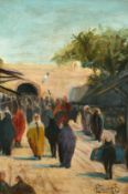 19th/20TH Century, Figures on a busy North African street, indistinctly signed, oil on canvas, 16