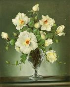 Eustace Liscard (20th Century), A still life of flowers in a glass vase, oil on board, 20