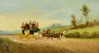 Philip Rideout (1860-1920) British, A stagecoach on an open road, oil on board, signed and dated,