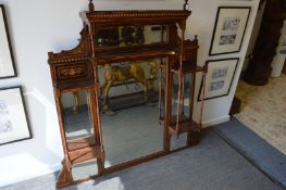 A good late Victorian inlaid rosewood overmantle mirror.