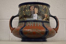 A large Mettlach Art Nouveau twin handled jardiniere.