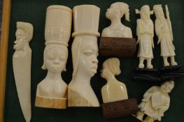Various carved ivory okimonos etc.