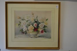 Hoggarth, a still life of roses in a bowl watercolour.