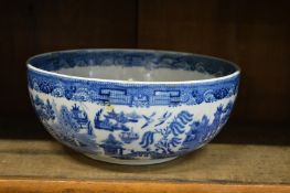 A blue and white bowl.