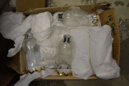 A quantity of gilt decorated and etched glass lampshades.