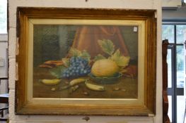 A still life of fruit on a table watercolour.